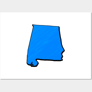 Bright Blue Alabama Outline Posters and Art